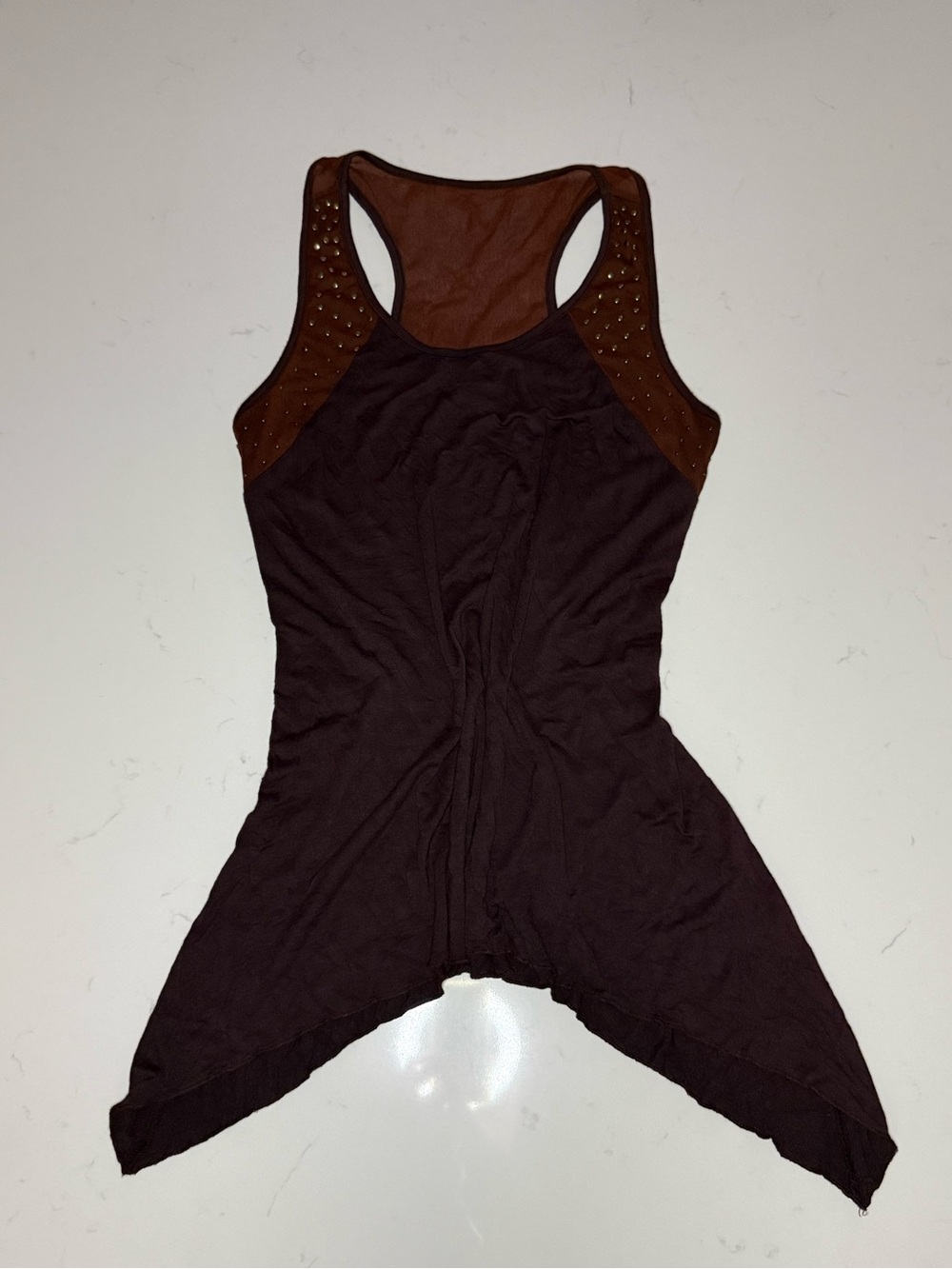 Y2K Women’s Brown Racerback Handkerchief Hem Tank Top